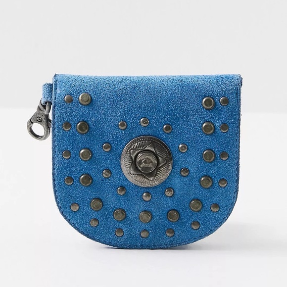 Free People Studded Clip On Wallet Blue Suede New - Picture 5 of 16